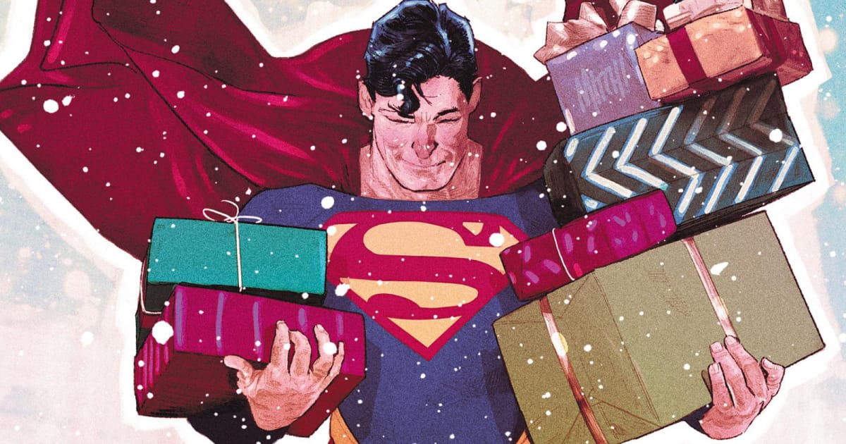 Superman holding presents