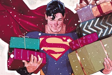 Superman holding presents